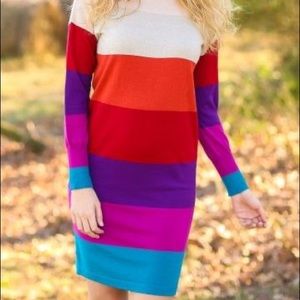 Love Stitch Teal Color Block Sweater Dress